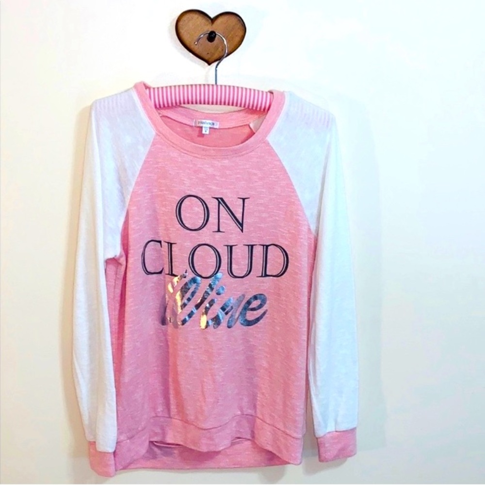 Pj Salvage | Pink & White On Cloud WINE Pajama Shirt | Long Sleeve Wine Lovers